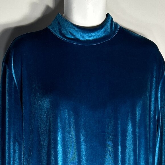 L&B SZ 2X Teal Blue Velour Dress Timeless Chic Minimalist Dressy Modern - Picture 5 of 9